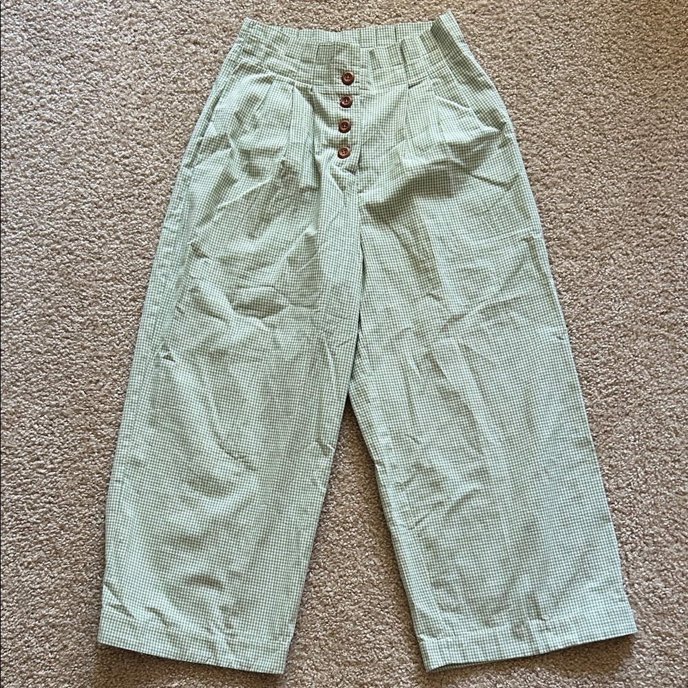 English Factory Sage Green Gingham Wide-Leg Pants